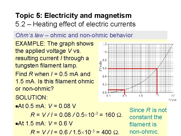 Topic 5: Electricity and magnetism 5. 2 – Heating effect of electric currents Ohm’s