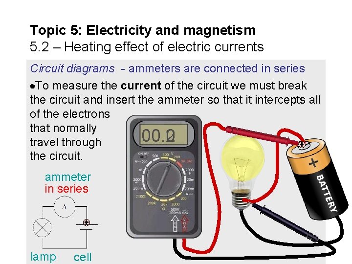 Topic 5: Electricity and magnetism 5. 2 – Heating effect of electric currents Circuit