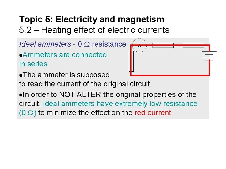 Topic 5: Electricity and magnetism 5. 2 – Heating effect of electric currents Ideal