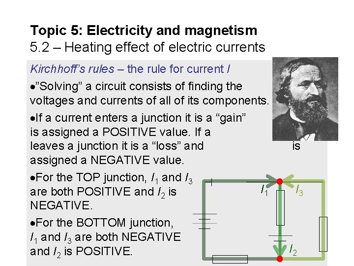 Topic 5: Electricity and magnetism 5. 2 – Heating effect of electric currents Kirchhoff’s