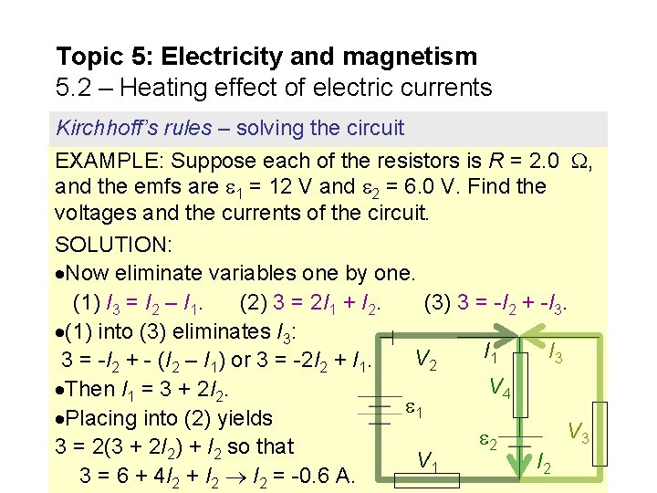 Topic 5: Electricity and magnetism 5. 2 – Heating effect of electric currents Kirchhoff’s