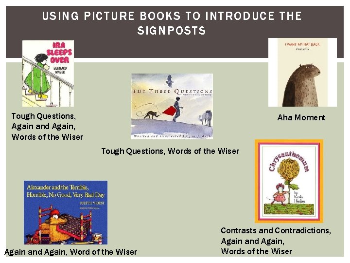 USING PICTURE BOOKS TO INTRODUCE THE SIGNPOSTS Tough Questions, Again and Again, Words of