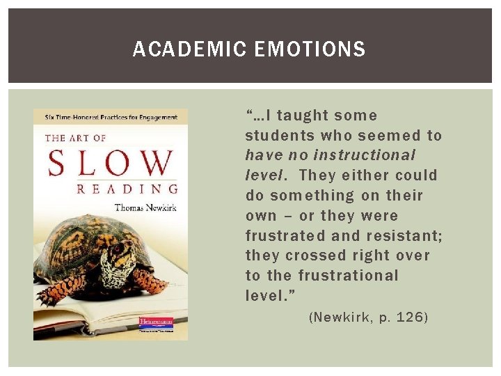 ACADEMIC EMOTIONS “…I taught some students who seemed to have no instructional level. They