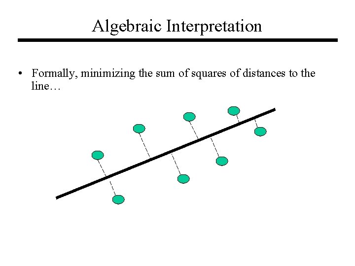 Algebraic Interpretation • Formally, minimizing the sum of squares of distances to the line…