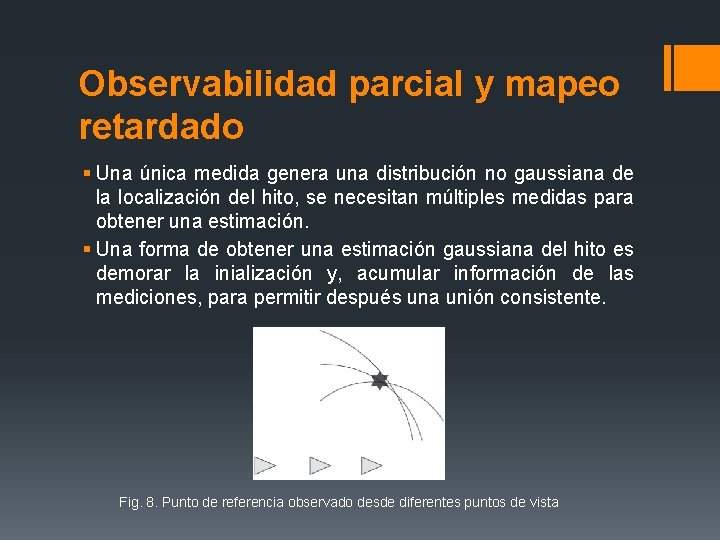 Observabilidad parcial y mapeo retardado § Una única medida genera una distribución no gaussiana