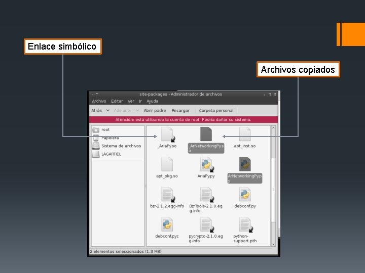 Enlace simbólico Archivos copiados 