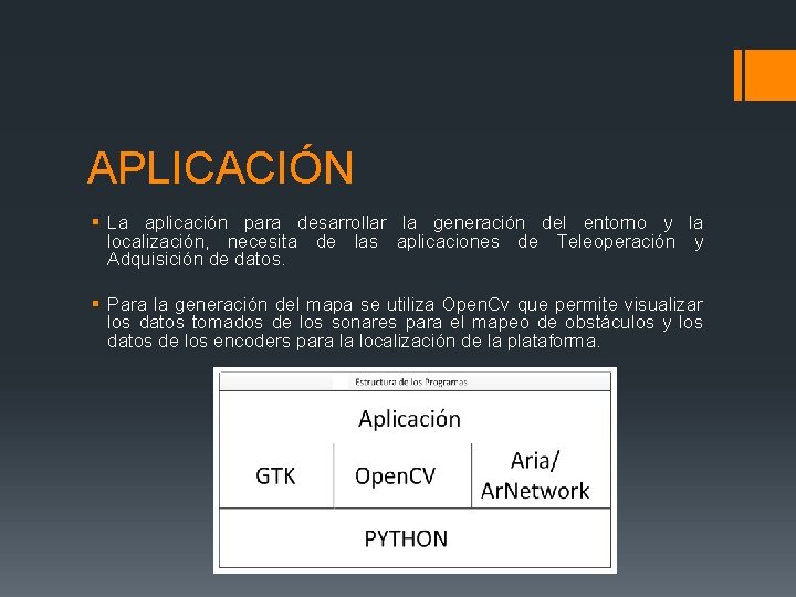 APLICACIÓN § La aplicación para desarrollar la generación del entorno y la localización, necesita