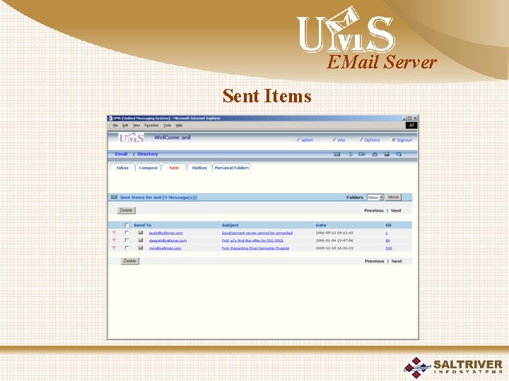 EMail Server Sent Items 