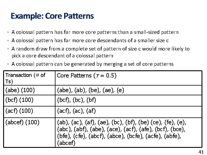 Example: Core Patterns • A colossal pattern has far more core patterns than a