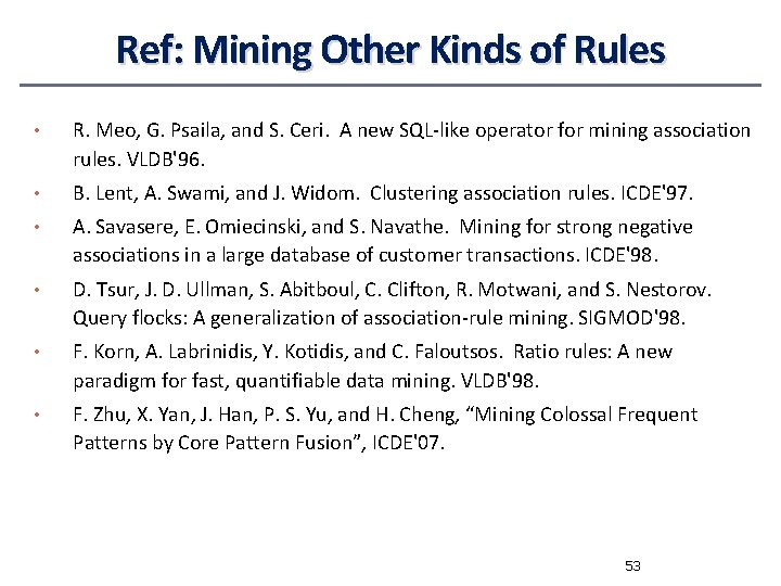 Ref: Mining Other Kinds of Rules • R. Meo, G. Psaila, and S. Ceri.