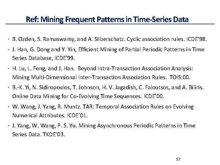 Ref: Mining Frequent Patterns in Time-Series Data • B. Ozden, S. Ramaswamy, and A.