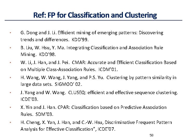 Ref: FP for Classification and Clustering • G. Dong and J. Li. Efficient mining