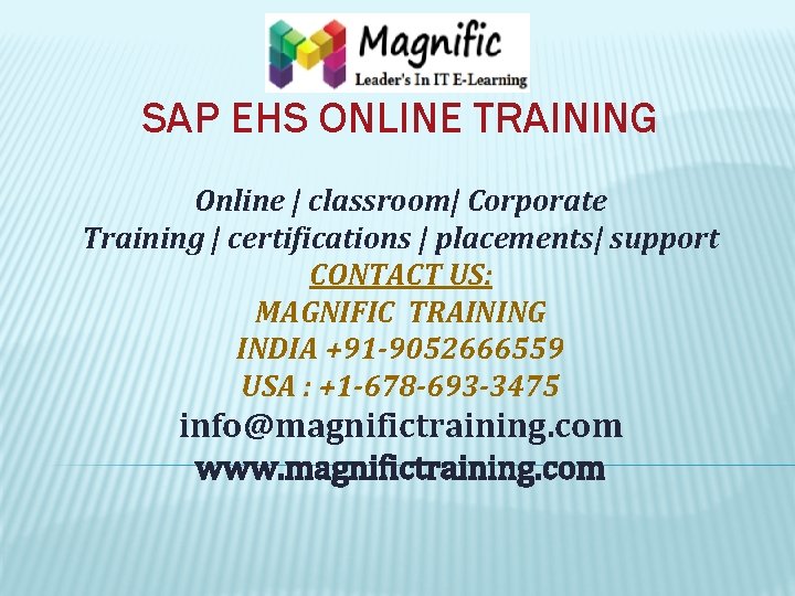 SAP EHS ONLINE TRAINING Online | classroom| Corporate Training | certifications | placements| support