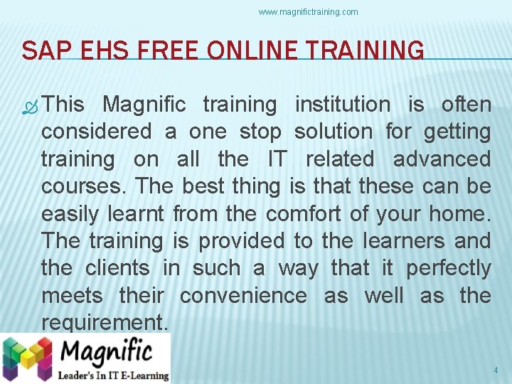 www. magnifictraining. com SAP EHS FREE ONLINE TRAINING This Magnific training institution is often