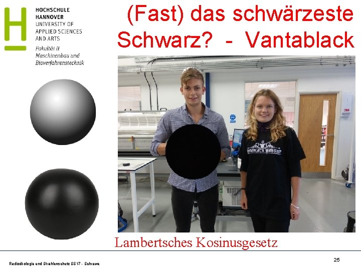 (Fast) das schwärzeste Schwarz? - Vantablack Lambertsches Kosinusgesetz Radioökologie und Strahlenschutz SS 17 -
