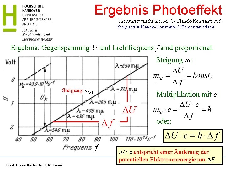 Ergebnis Photoeffekt Unerwartet taucht hierbei die Planck-Konstante auf: Steigung = Planck-Konstante / Elementarladung Ergebnis: Ergebnis Photoeffekt Unerwartet taucht hierbei die Planck-Konstante auf: Steigung = Planck-Konstante / Elementarladung Ergebnis: