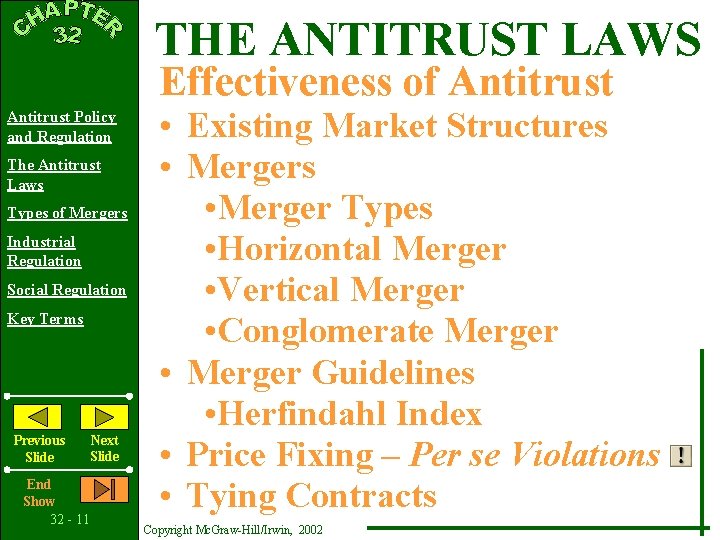 THE ANTITRUST LAWS Effectiveness of Antitrust Policy and Regulation The Antitrust Laws Types of