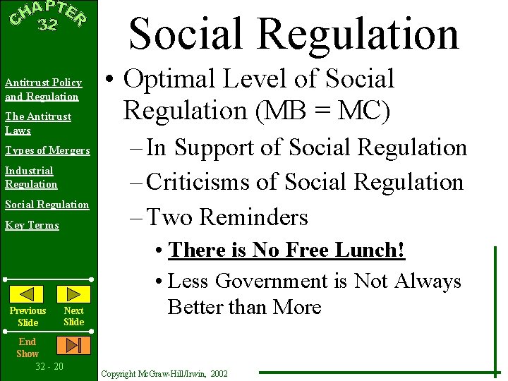 Social Regulation Antitrust Policy and Regulation The Antitrust Laws Types of Mergers Industrial Regulation Social Regulation Antitrust Policy and Regulation The Antitrust Laws Types of Mergers Industrial Regulation