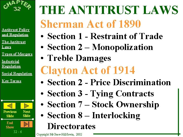 THE ANTITRUST LAWS Antitrust Policy and Regulation The Antitrust Laws Types of Mergers Industrial
