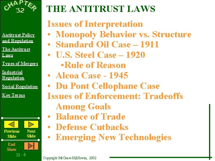 THE ANTITRUST LAWS Antitrust Policy and Regulation The Antitrust Laws Types of Mergers Industrial