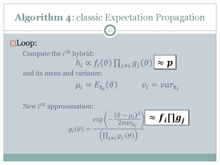 Algorithm 4: classic Expectation Propagation 16 � 