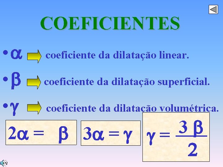 COEFICIENTES • coeficiente da dilatação linear. • coeficiente da dilatação superficial. • coeficiente da