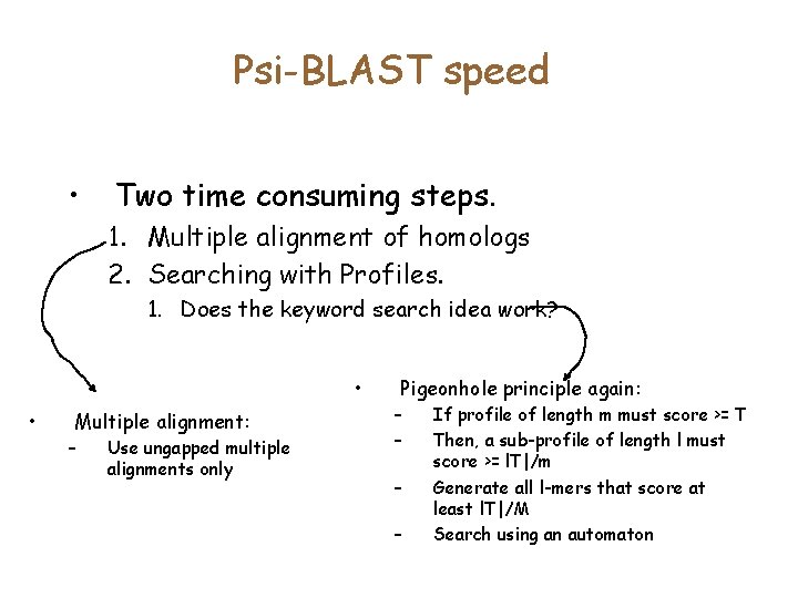 Psi-BLAST speed • Two time consuming steps. 1. Multiple alignment of homologs 2. Searching