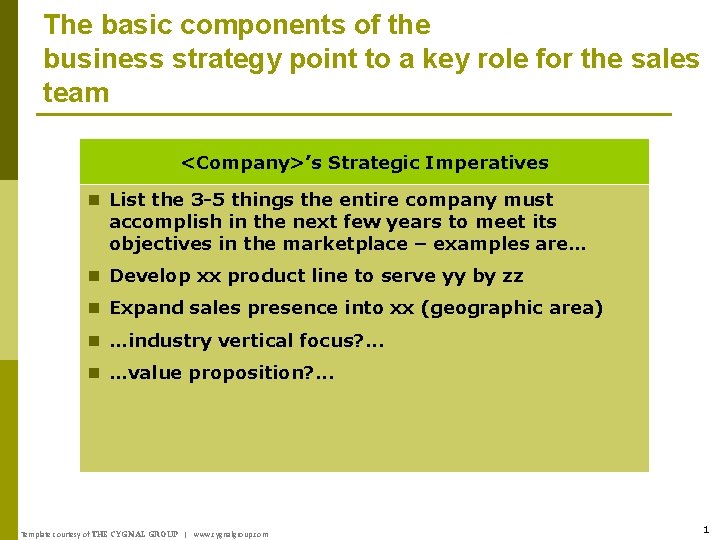 The basic components of the business strategy point to a key role for the