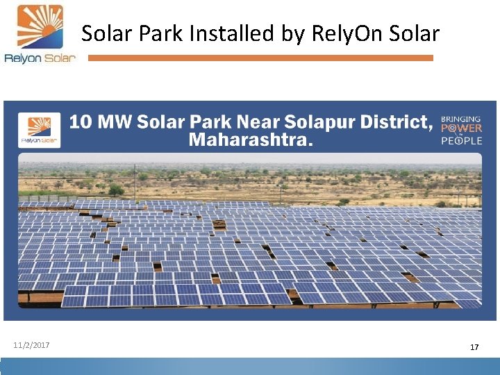 Solar Park Installed by Rely. On Solar 11/2/2017 17 