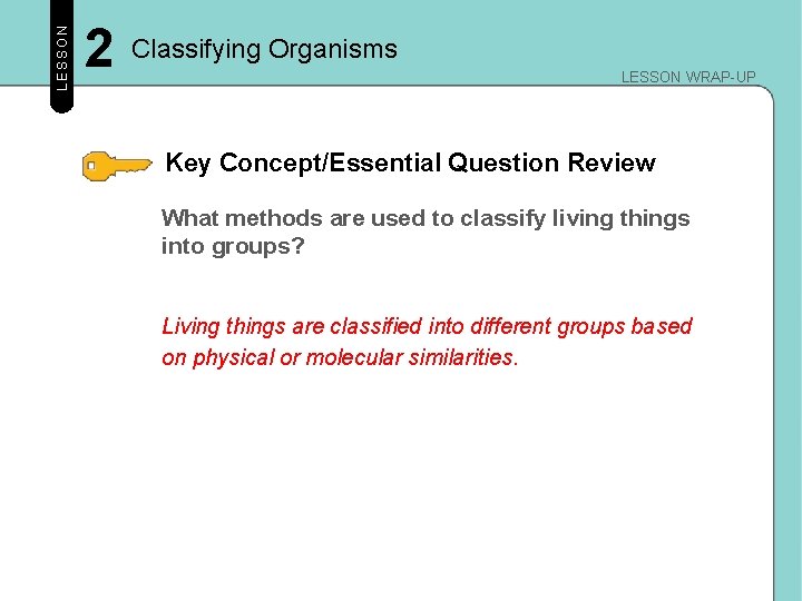 LESSON 2 Classifying Organisms LESSON WRAP-UP Key Concept/Essential Question Review What methods are used