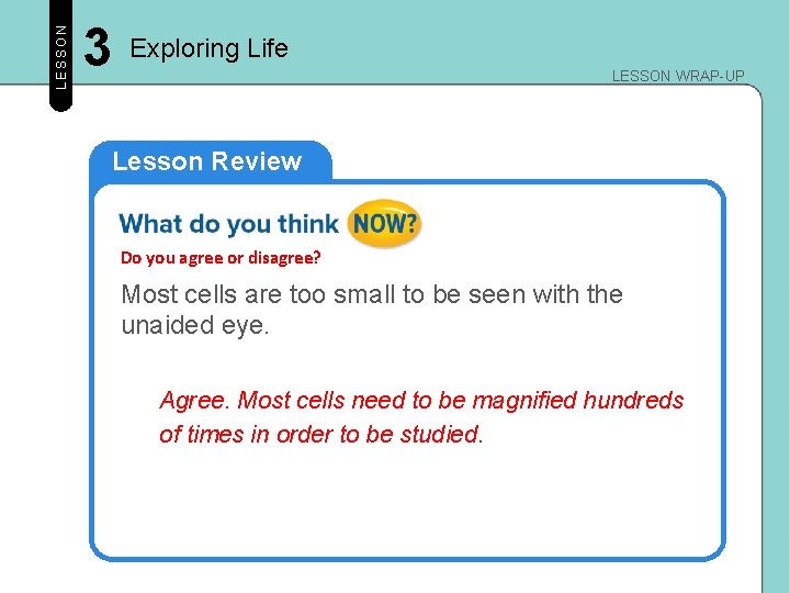 LESSON 3 Exploring Life LESSON WRAP-UP Lesson Review Do you agree or disagree? Most