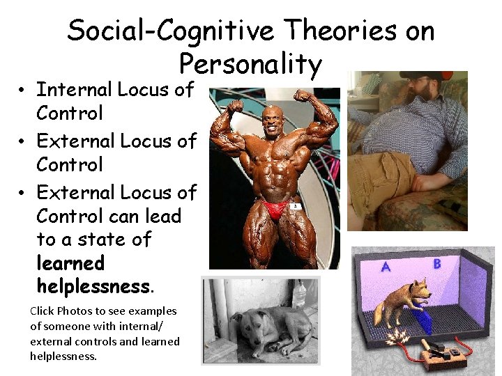 Social-Cognitive Theories on Personality • Internal Locus of Control • External Locus of Control