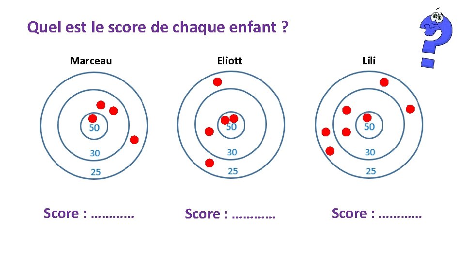 Quel est le score de chaque enfant ? Marceau Eliott Score : ………… Lili