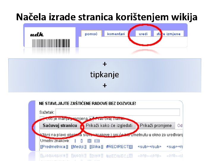 Načela izrade stranica korištenjem wikija + tipkanje + 