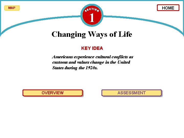 HOME MAP 1 Changing Ways of Life KEY IDEA Americans experience cultural conflicts as