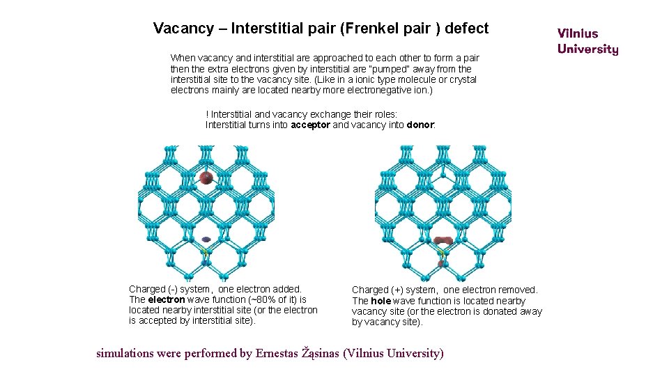 Vacancy – Interstitial pair (Frenkel pair ) defect When vacancy and interstitial are approached