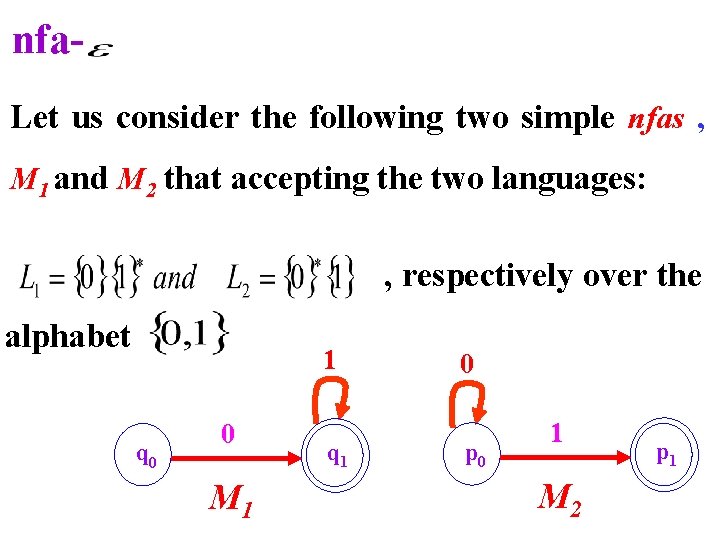 nfa. Let us consider the following two simple nfas , M 1 and M