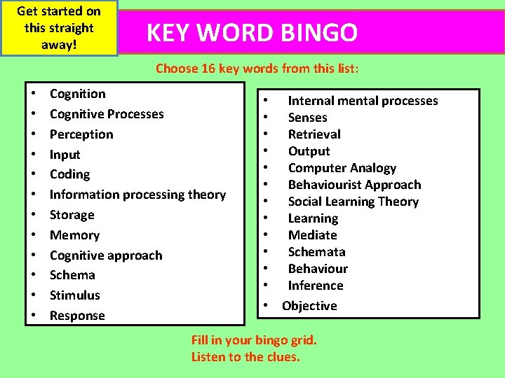 Key Word Approach Get started on this straight away KEY WORD