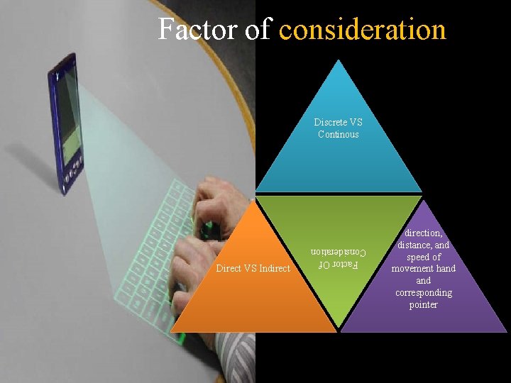 Factor of consideration Discrete VS Continous Factor Of Consideration Direct VS Indirection, distance, and