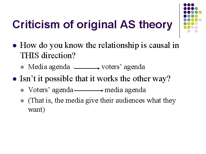 Criticism of original AS theory l How do you know the relationship is causal