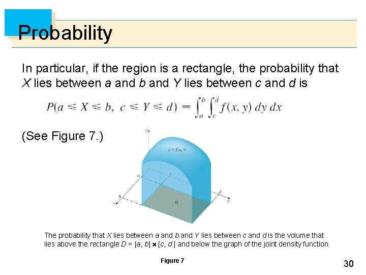 Probability In particular, if the region is a rectangle, the probability that X lies