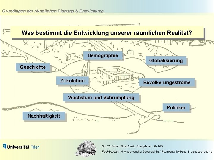 Grundlagen der räumlichen Planung & Entwicklung Was bestimmt die Entwicklung unserer räumlichen Realität? Demographie