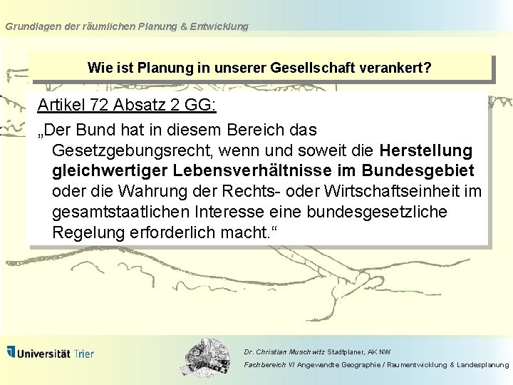 Grundlagen der räumlichen Planung & Entwicklung Wie ist Planung in unserer Gesellschaft verankert? Artikel