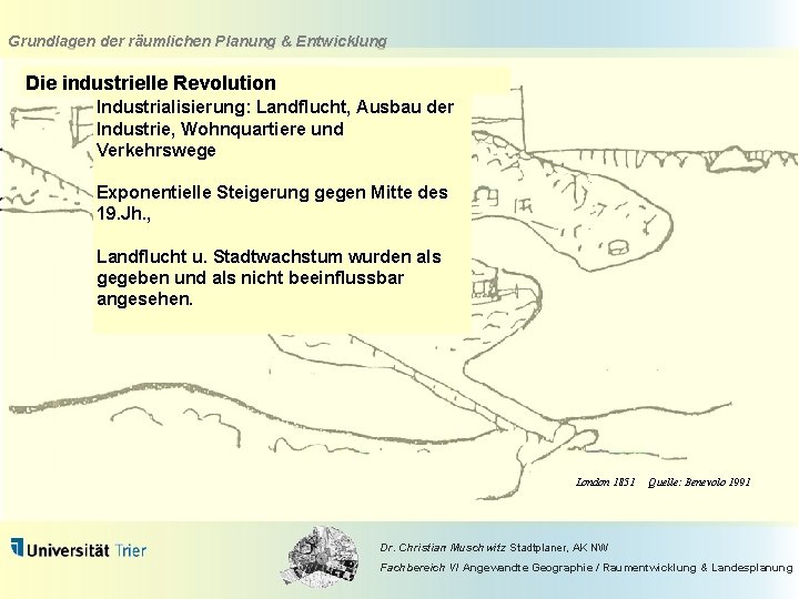 Grundlagen der räumlichen Planung & Entwicklung Die industrielle Revolution Industrialisierung: Landflucht, Ausbau der Industrie,