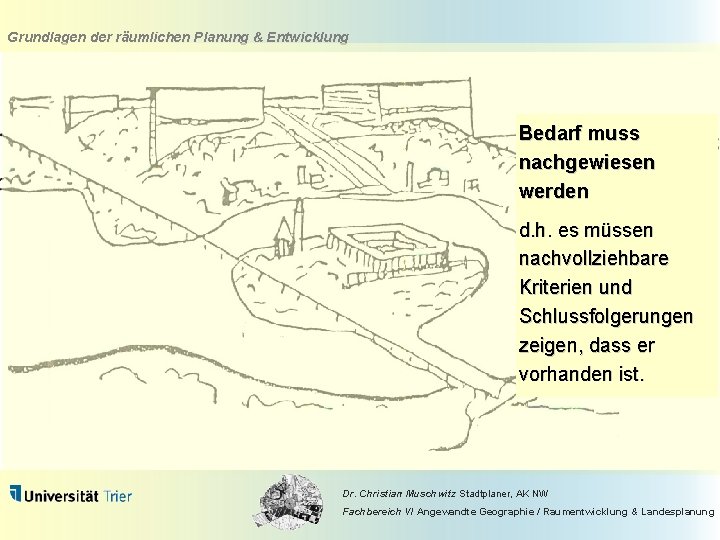 Grundlagen der räumlichen Planung & Entwicklung Bedarf muss nachgewiesen werden d. h. es müssen