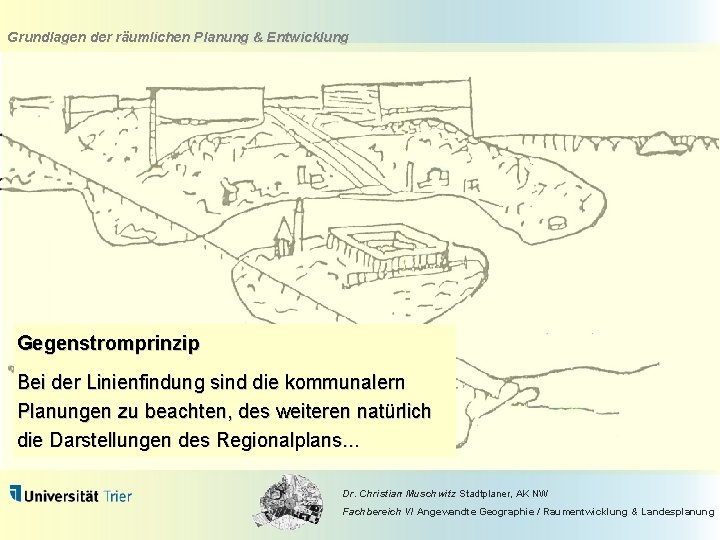 Grundlagen der räumlichen Planung & Entwicklung Gegenstromprinzip Bei der Linienfindung sind die kommunalern Planungen