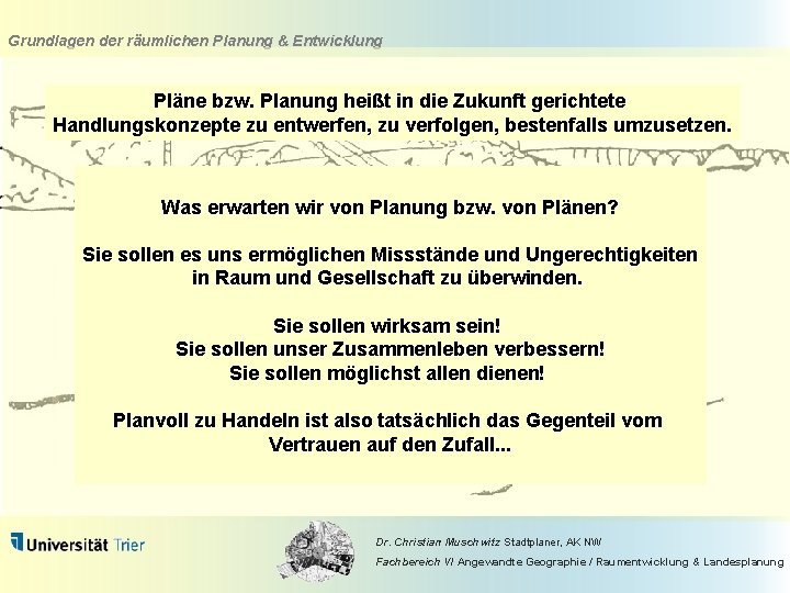 Grundlagen der räumlichen Planung & Entwicklung Pläne bzw. Planung heißt in die Zukunft gerichtete