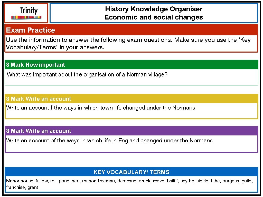 History Knowledge Organiser Economic and social changes Exam Practice Use the information to answer
