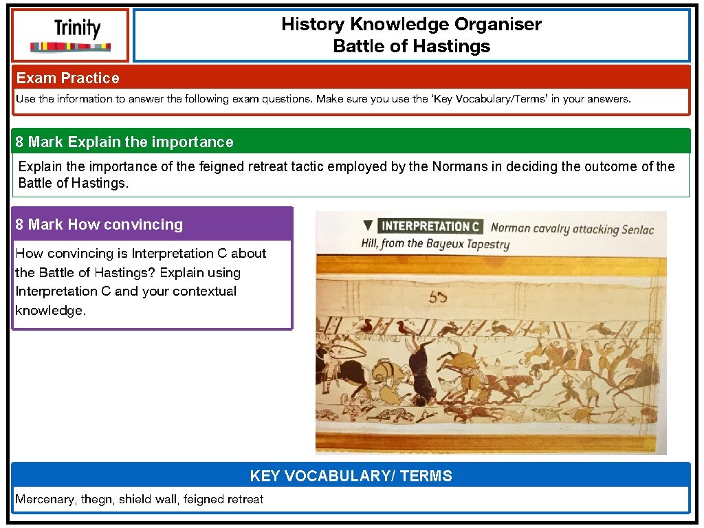 History Knowledge Organiser Battle of Hastings Exam Practice Use the information to answer the