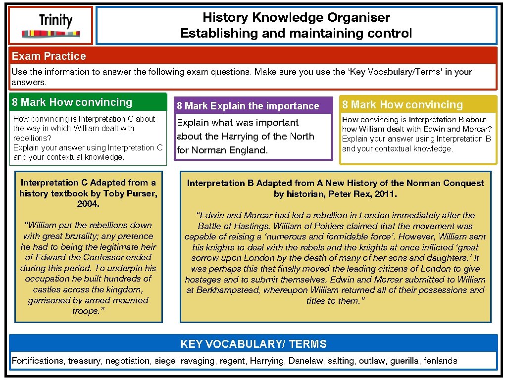 History Knowledge Organiser Establishing and maintaining control Exam Practice Use the information to answer